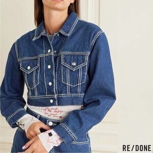 NWT RE/DONE Chunky Stitch Indigo Cropped Trucker Jacket S ✨ Street Holy Grail ✨